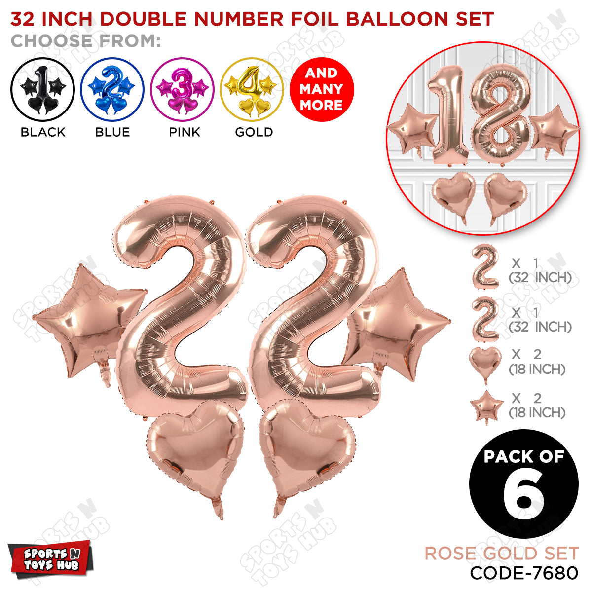 Rose Gold Color 32 Inch Number Foil Balloon Set