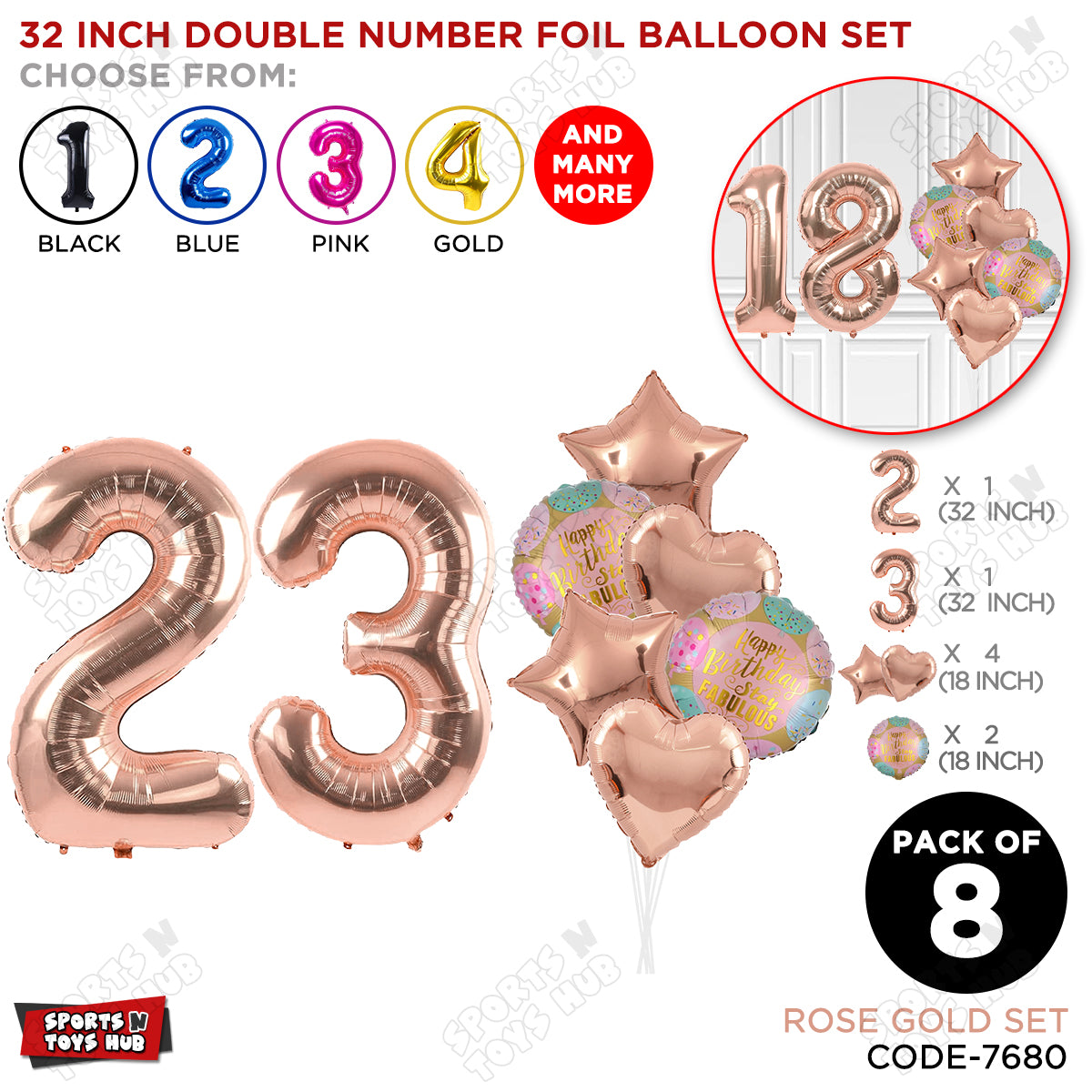 32 Inch Rose Gold Color Number Foil Balloon With Round Printed Balloon Set