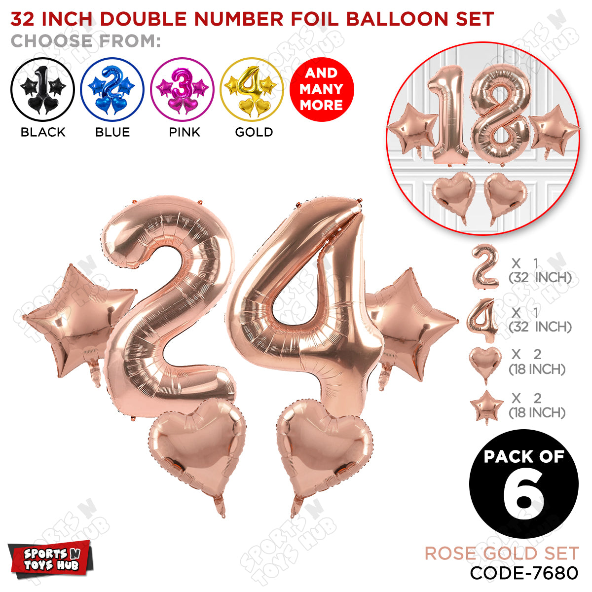 Rose Gold Color 32 Inch Number Foil Balloon Set