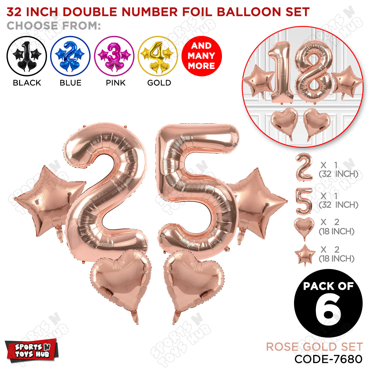 Rose Gold Color 32 Inch Number Foil Balloon Set