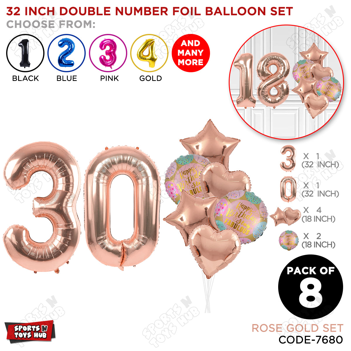 32 Inch Rose Gold Color Number Foil Balloon With Round Printed Balloon Set