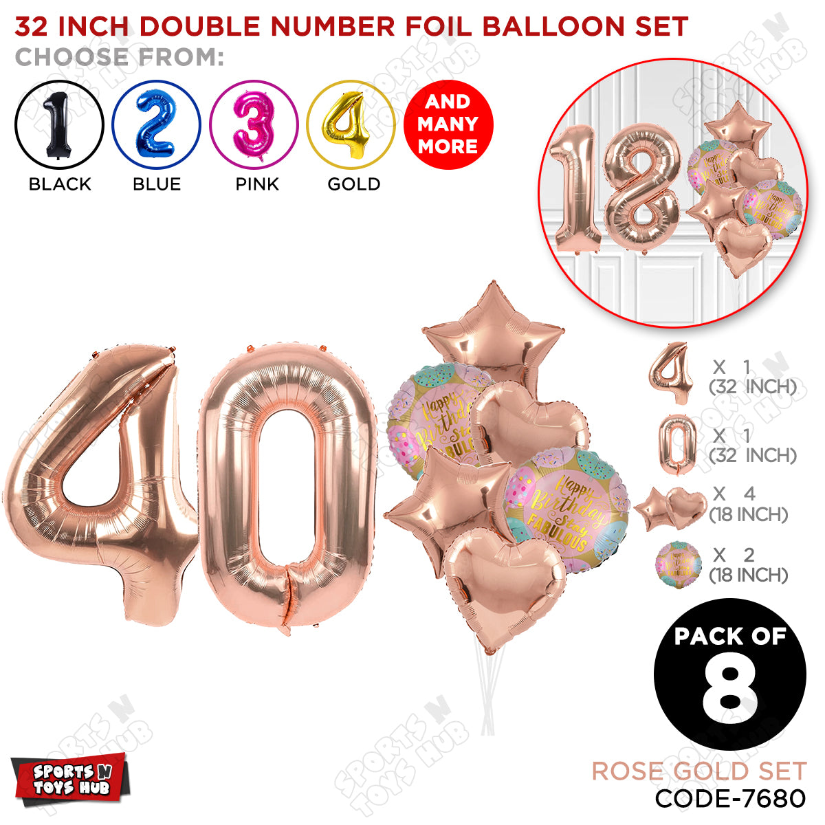 32 Inch Rose Gold Color Number Foil Balloon With Round Printed Balloon Set