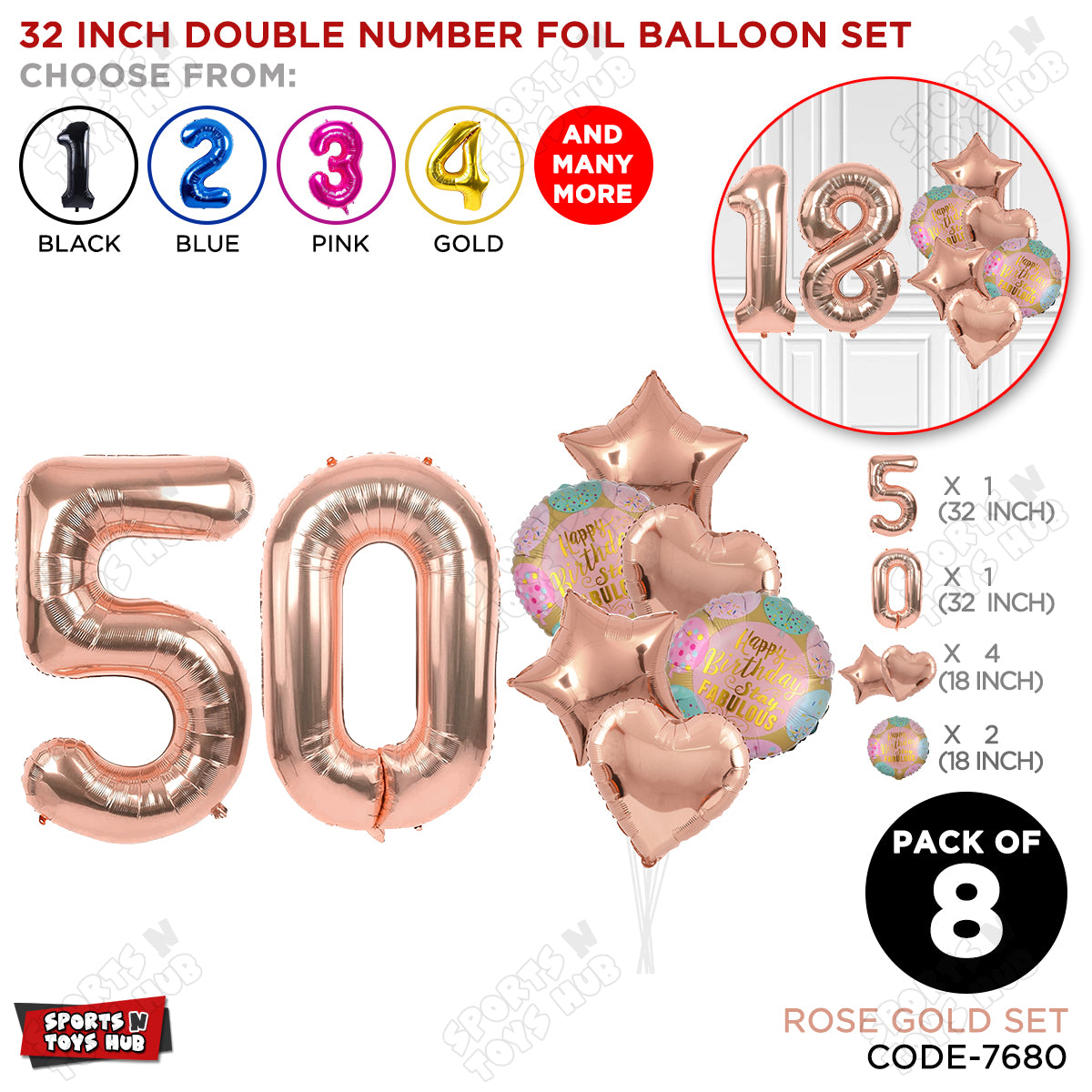 32 Inch Rose Gold Color Number Foil Balloon With Round Printed Balloon Set