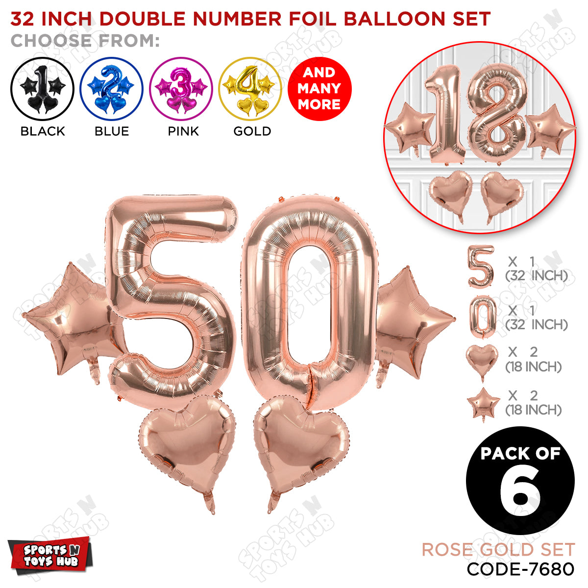 Rose Gold Color 32 Inch Number Foil Balloon Set