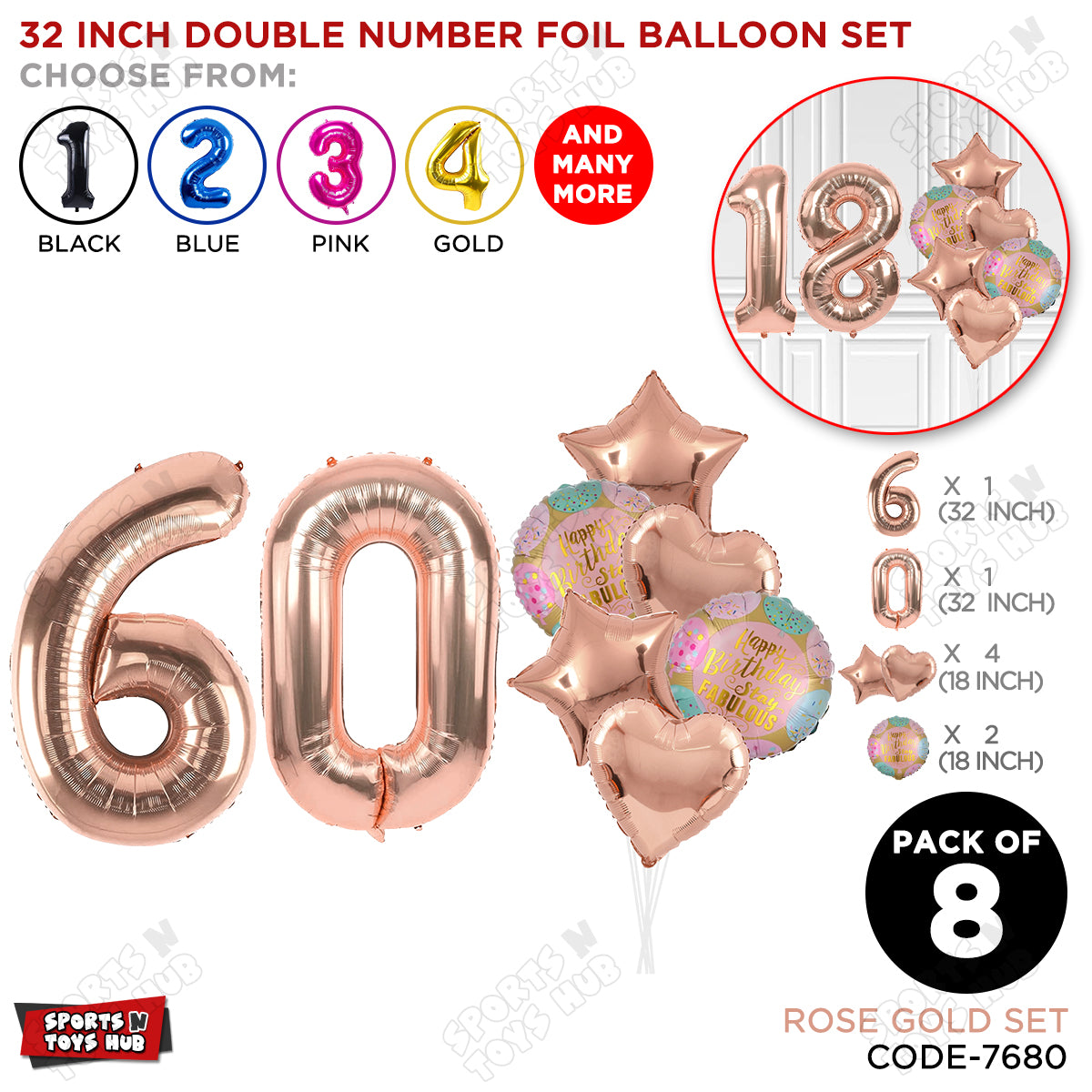 32 Inch Rose Gold Color Number Foil Balloon With Round Printed Balloon Set