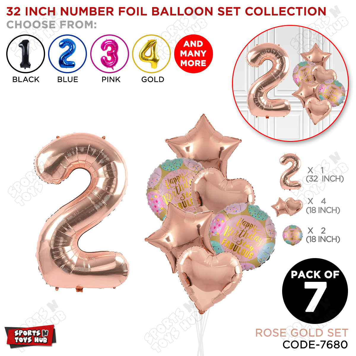 32 Inch Rose Gold Color Number Foil Balloon With Round Printed Balloon Set