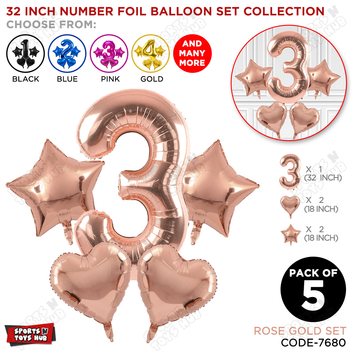 Rose Gold Color 32 Inch Number Foil Balloon Set