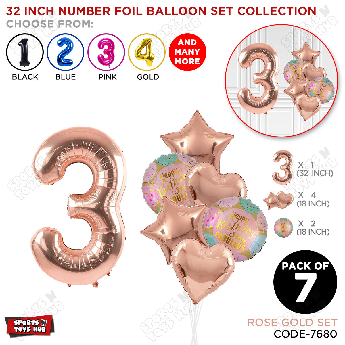 32 Inch Rose Gold Color Number Foil Balloon With Round Printed Balloon Set