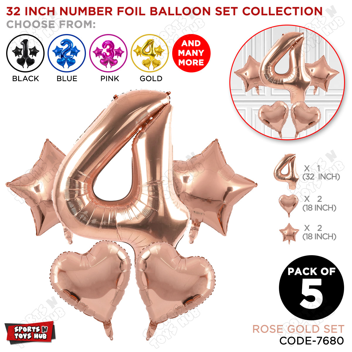 Rose Gold Color 32 Inch Number Foil Balloon Set