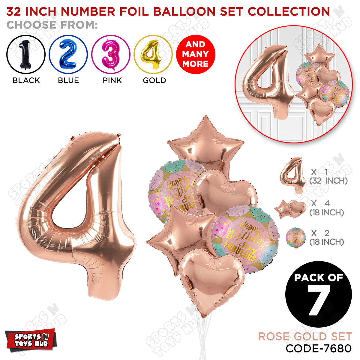 32 Inch Rose Gold Color Number Foil Balloon With Round Printed Balloon Set