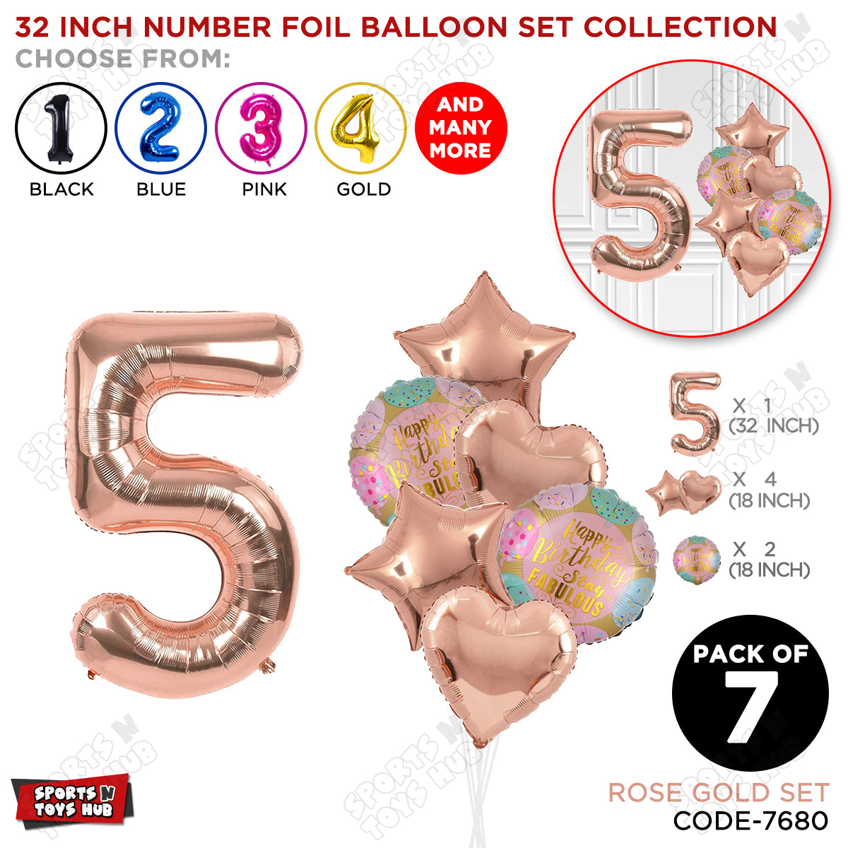 32 Inch Rose Gold Color Number Foil Balloon With Round Printed Balloon Set