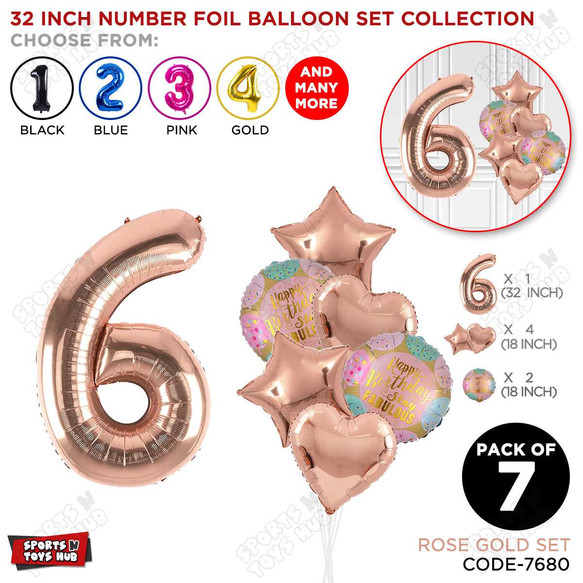 32 Inch Rose Gold Color Number Foil Balloon With Round Printed Balloon Set