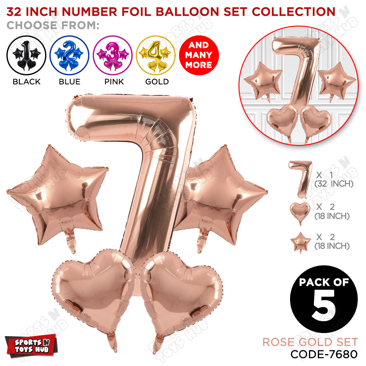Rose Gold Color 32 Inch Number Foil Balloon Set
