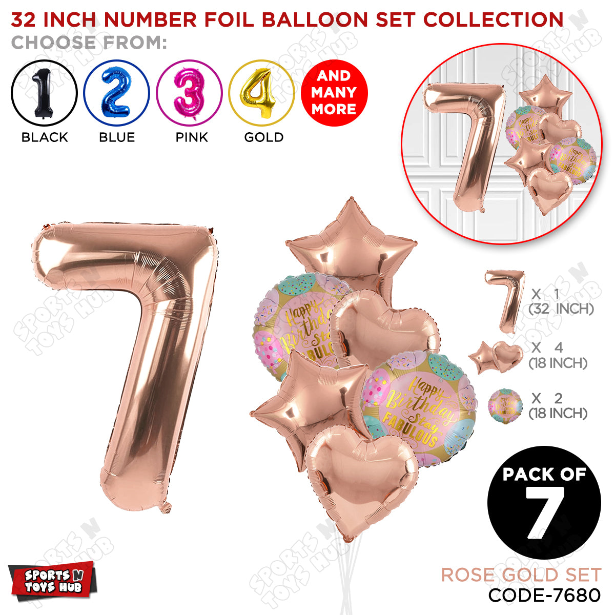 32 Inch Rose Gold Color Number Foil Balloon With Round Printed Balloon Set