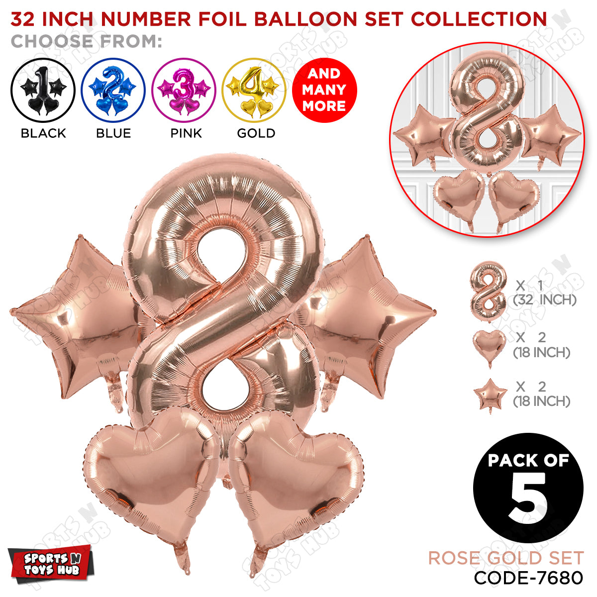 Rose Gold Color 32 Inch Number Foil Balloon Set