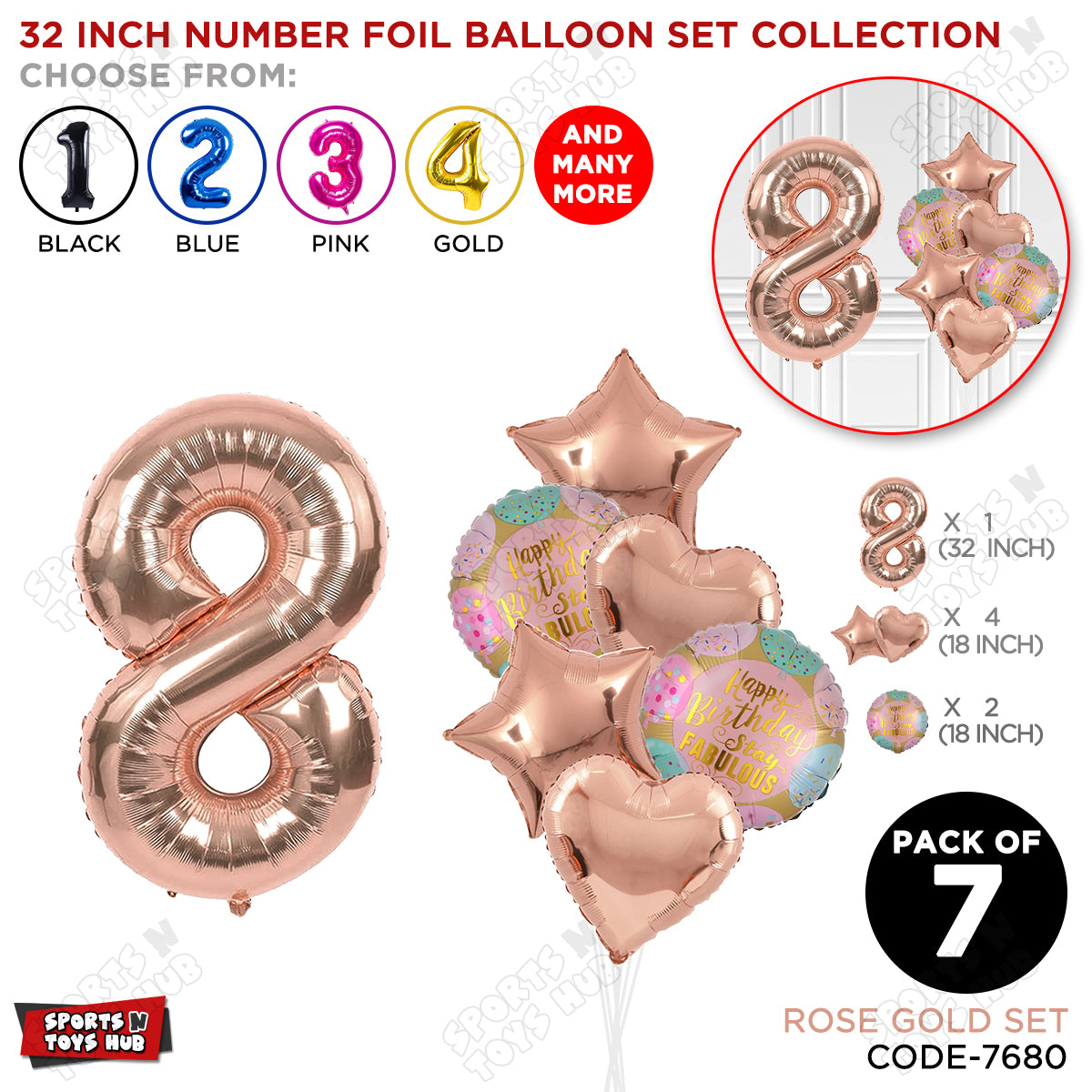 32 Inch Rose Gold Color Number Foil Balloon With Round Printed Balloon Set