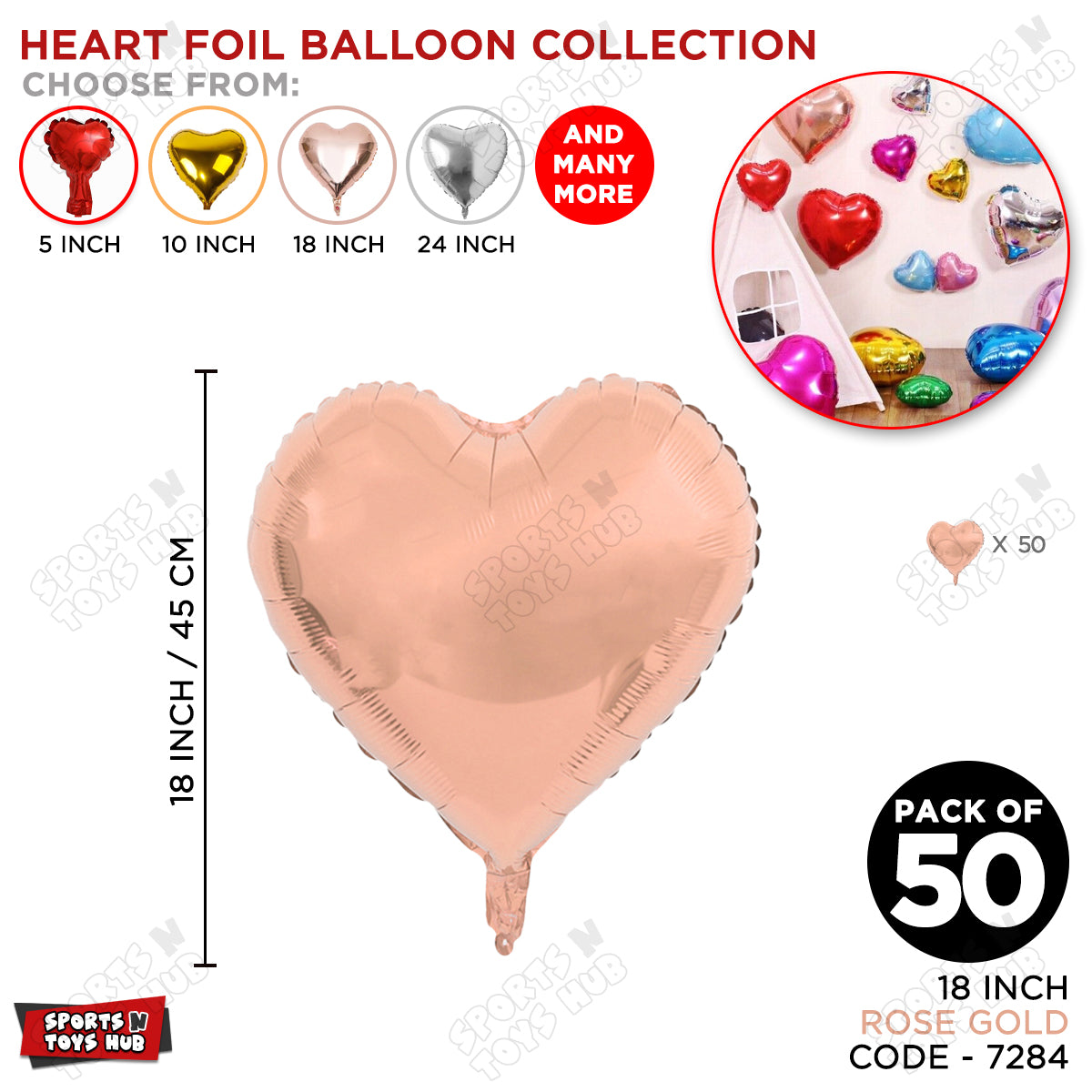 18 Inch - Rose Gold Heart Foil Balloon