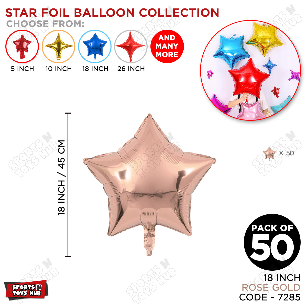 18 Inch - Rose Gold Star Foil Balloon