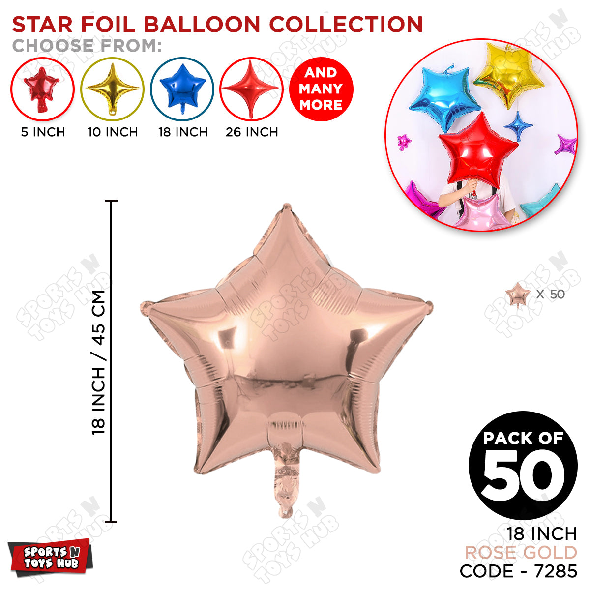 18 Inch - Rose Gold Star Foil Balloon