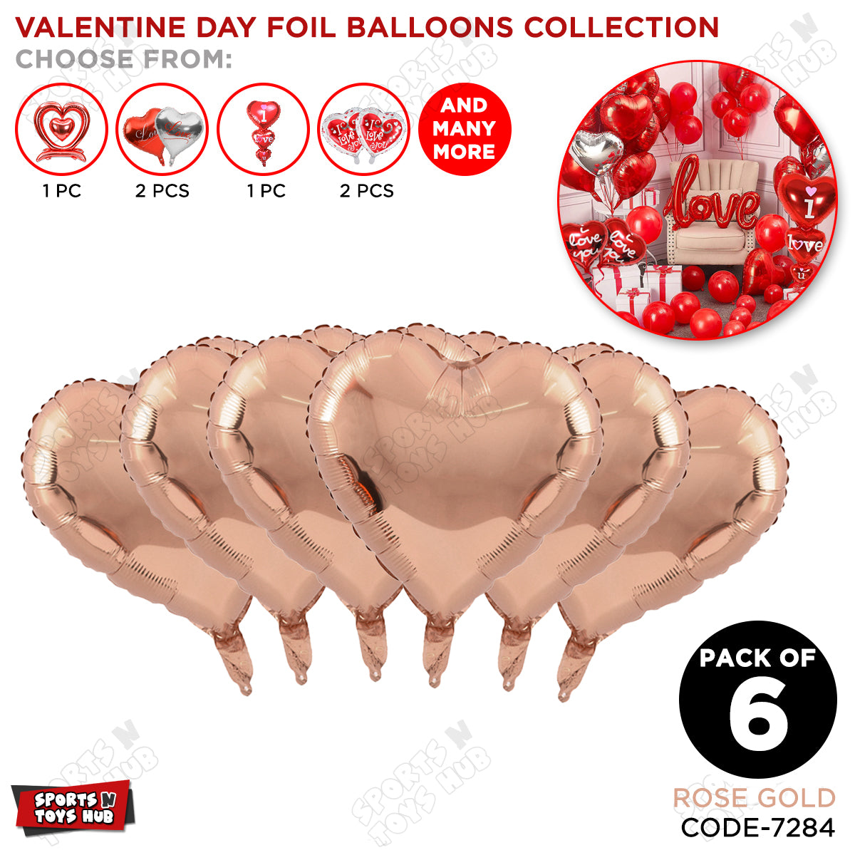 18 Inch Heart Shape Foil Balloon Set Collection - 6 Pcs
