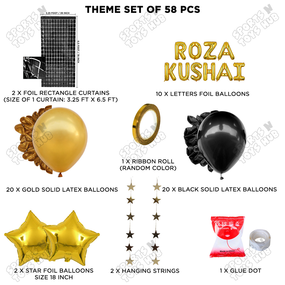 Roza Kushai Foil Balloon Rectangle Curtain Theme Collection