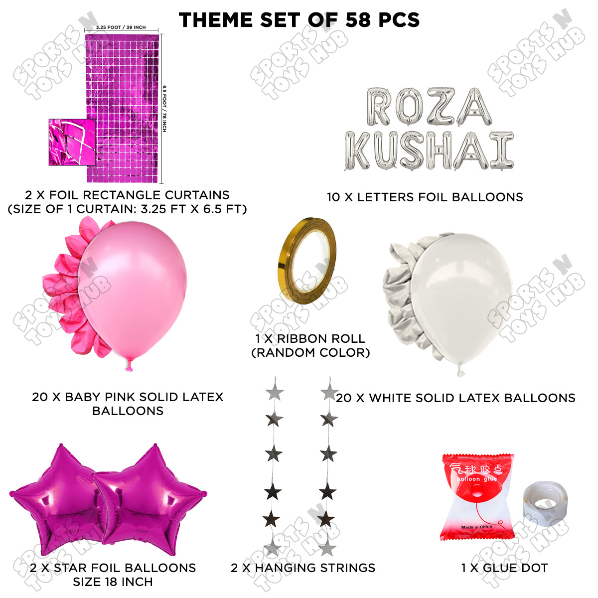 Roza Kushai Foil Balloon Rectangle Curtain Theme Collection