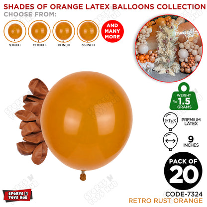 Rust Orange Latex Balloons Available In 9, 12, 18 & 36 Inch Sizes