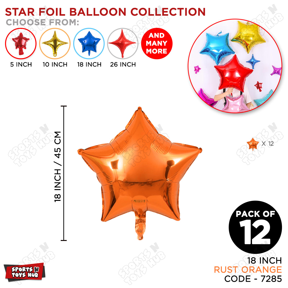 18 Inch - Rust Orange Star Foil Balloon