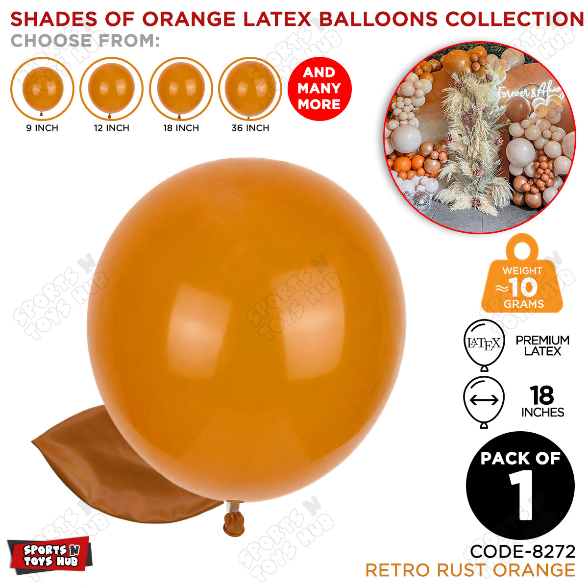 Rust Orange Latex Balloons Available In 9, 12, 18 & 36 Inch Sizes