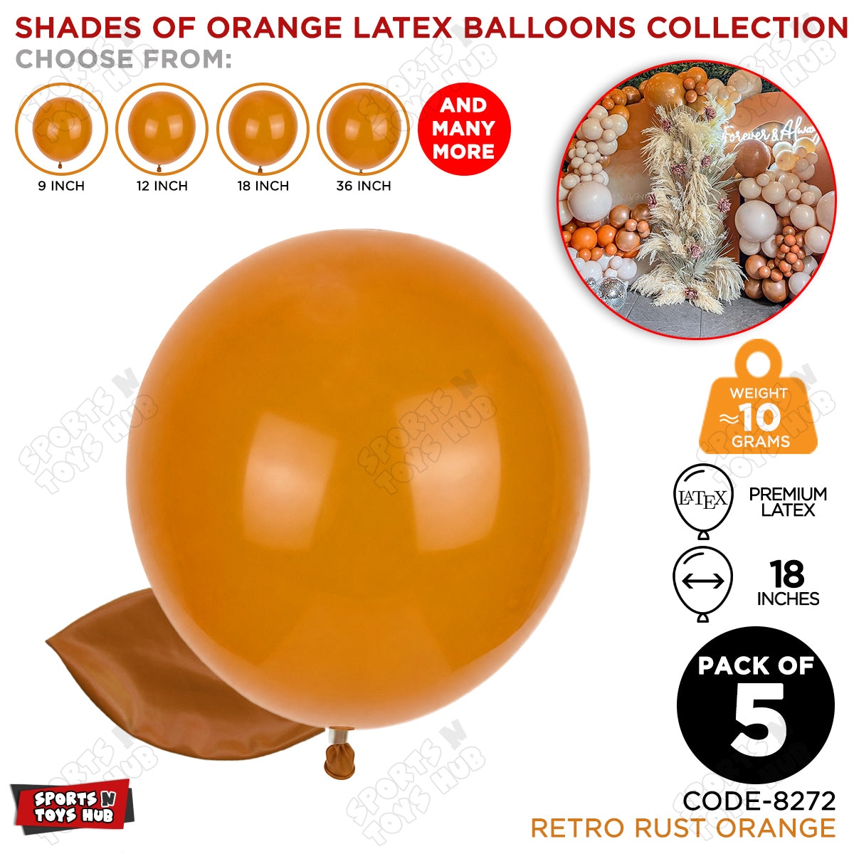 Rust Orange Latex Balloons Available In 9, 12, 18 & 36 Inch Sizes
