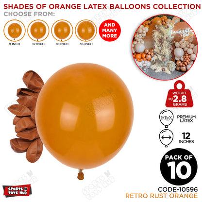 Rust Orange Latex Balloons Available In 9, 12, 18 & 36 Inch Sizes