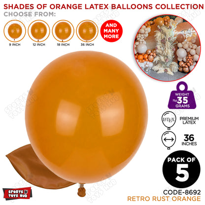Rust Orange Latex Balloons Available In 9, 12, 18 & 36 Inch Sizes