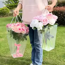 Transparent PVC Flower Bouquet Tote Bags with Long Pipe Handles – Pack of 1