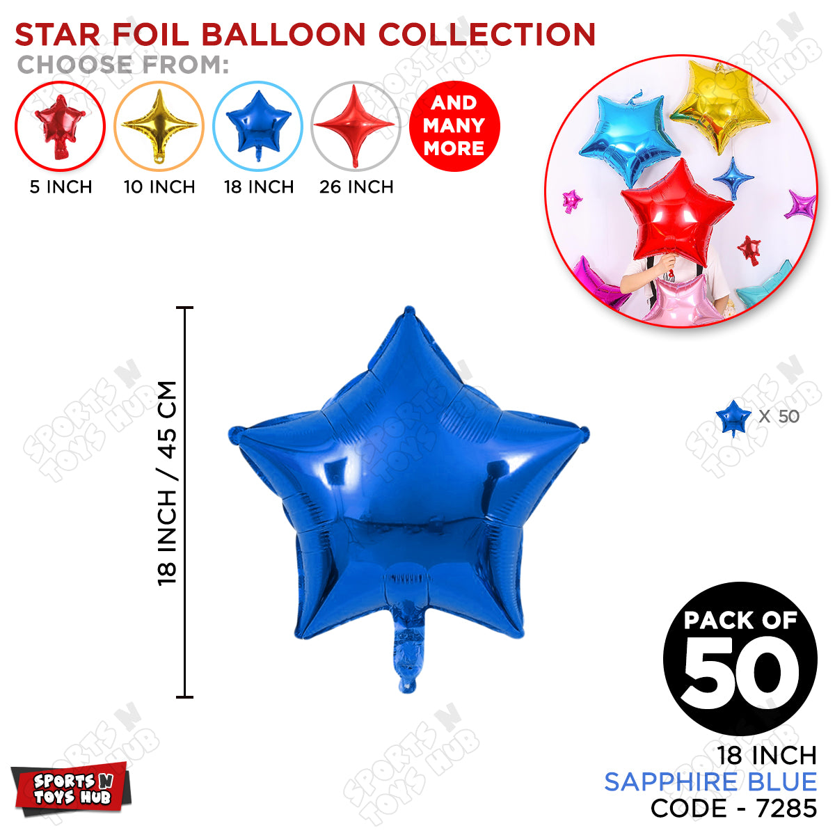 18 Inch - Sapphire Blue Star Foil Balloon