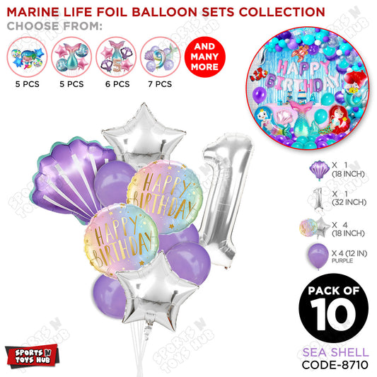 Sea Shell Foil Balloon Pack Of 10 Set With 32 Inch Foil Number Balloons