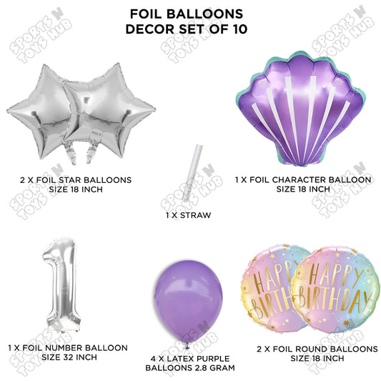 Sea Shell Foil Balloon Pack Of 10 Set With 32 Inch Foil Number Balloons