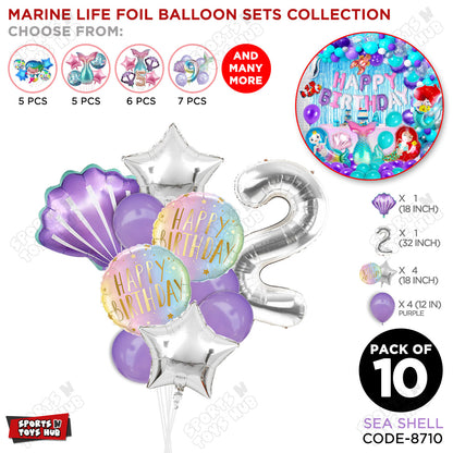 Sea Shell Foil Balloon Pack Of 10 Set With 32 Inch Foil Number Balloons
