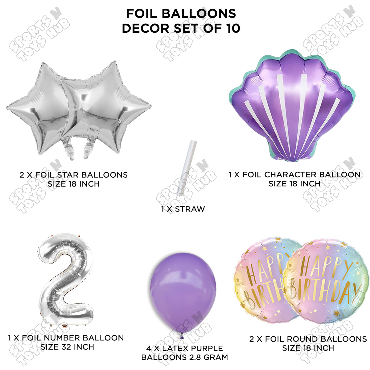 Sea Shell Foil Balloon Pack Of 10 Set With 32 Inch Foil Number Balloons