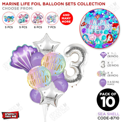 Sea Shell Foil Balloon Pack Of 10 Set With 32 Inch Foil Number Balloons