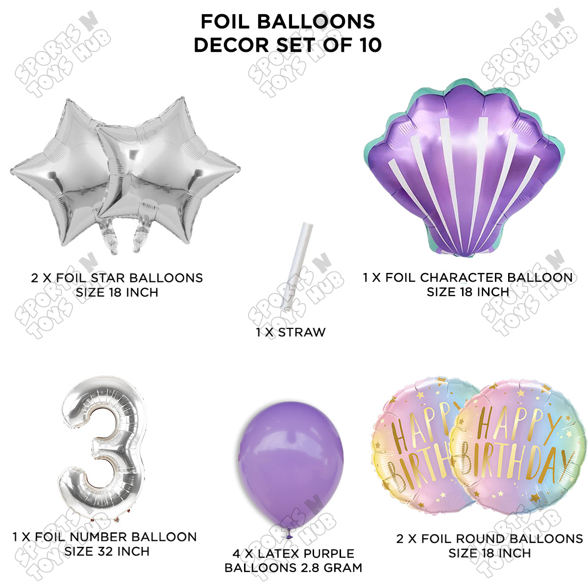 Sea Shell Foil Balloon Pack Of 10 Set With 32 Inch Foil Number Balloons