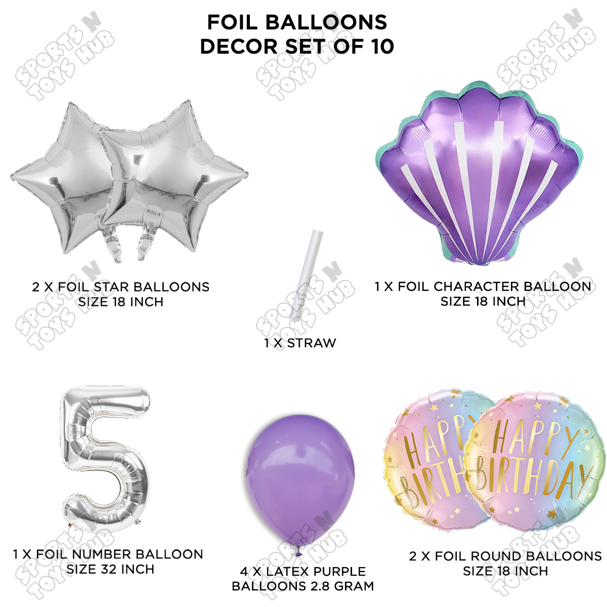 Sea Shell Foil Balloon Pack Of 10 Set With 32 Inch Foil Number Balloons