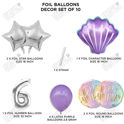 Sea Shell Foil Balloon Pack Of 10 Set With 32 Inch Foil Number Balloons