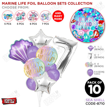 Sea Shell Foil Balloon Pack Of 10 Set With 32 Inch Foil Number Balloons