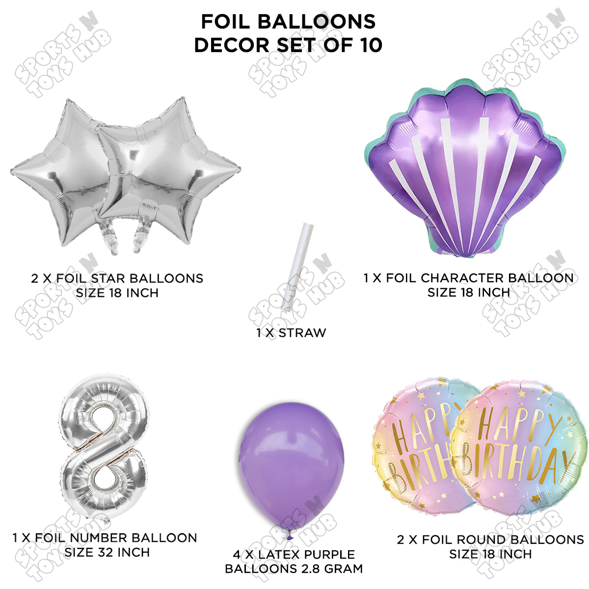 Sea Shell Foil Balloon Pack Of 10 Set With 32 Inch Foil Number Balloons