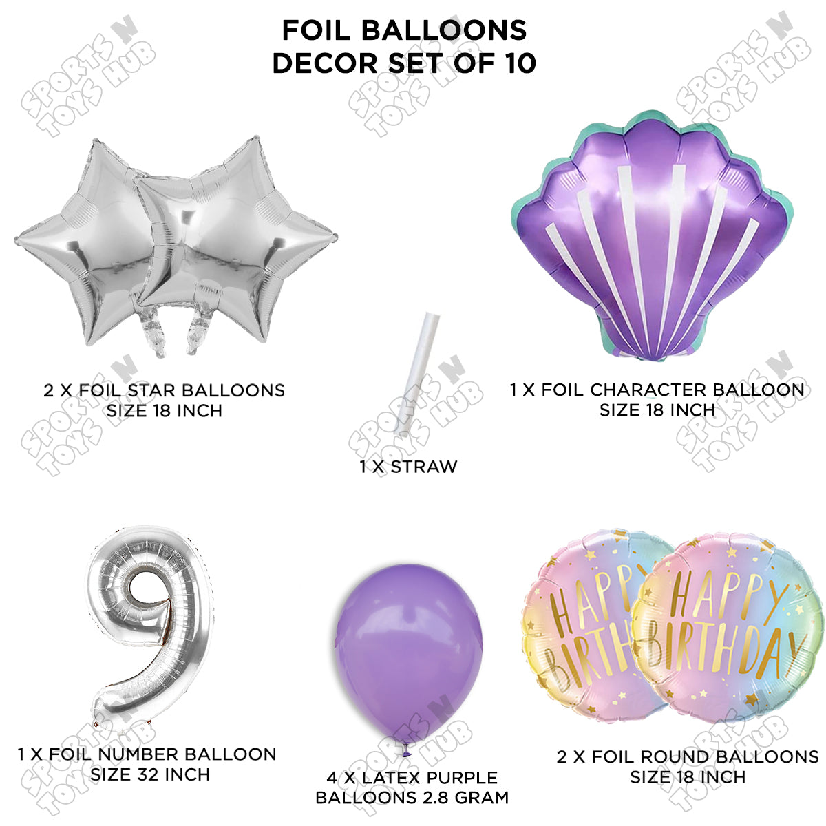 Sea Shell Foil Balloon Pack Of 10 Set With 32 Inch Foil Number Balloons