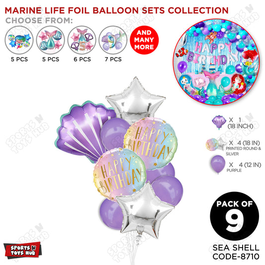 Sea Shell Foil Balloon Decoration Set Pack of 9