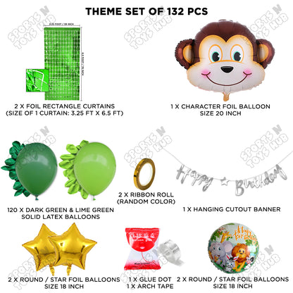 Jungle Safari Monkey Face Foil Balloon Set With Happy Birthday Cursive Card Banner Arch Theme