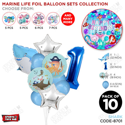 Shark Foil Balloon Pack Of 10 Set With 32 Inch Foil Number Balloons