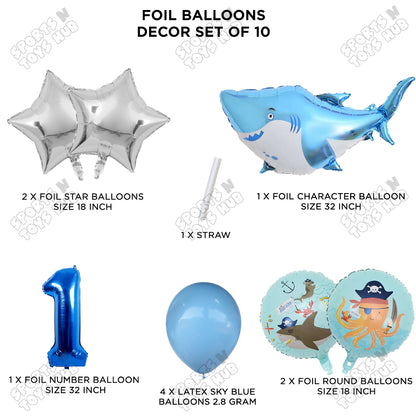 Shark Foil Balloon Pack Of 10 Set With 32 Inch Foil Number Balloons