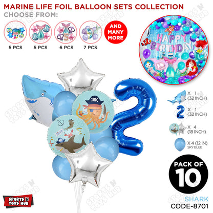 Shark Foil Balloon Pack Of 10 Set With 32 Inch Foil Number Balloons